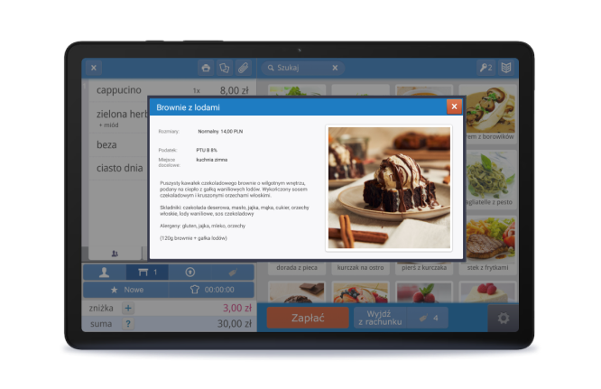 Widok modułu rekomendacji dodatkowych produktów w systemie POSbistro