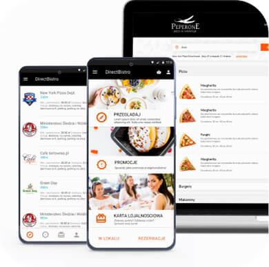 Aplikacja Direct Bistro która umożliwia zamawianie dań przez internet, które pojawiają się w POSbistro